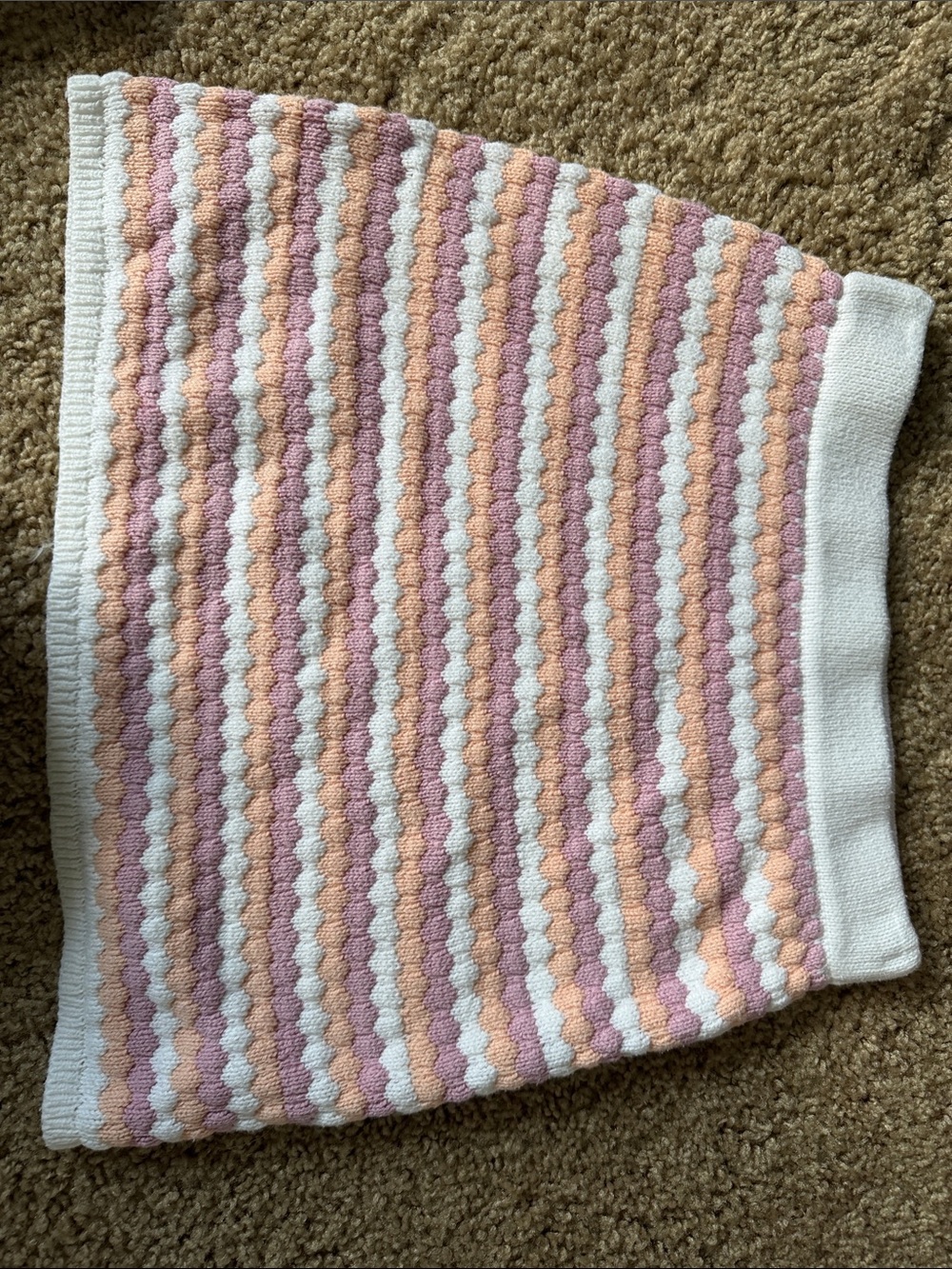 Striped Knit Mini Skirt in Pastel Peach, Pink & White